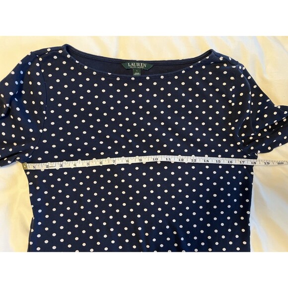 Ralph Lauren LRL Polka Dot Bell 3/4 Sleeve Boat Neck Blouse Navy White Women L - Picture 5 of 7